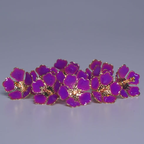 Pure Silver Enamel Purple Colour Flowers 18G (Pack Of 10)