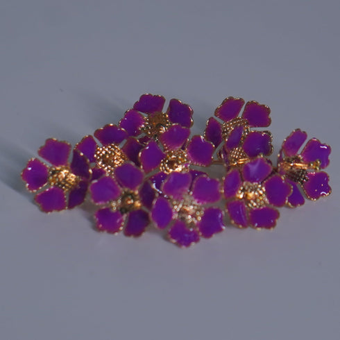 Pure Silver Enamel Purple Colour Flowers 18G (Pack Of 10)