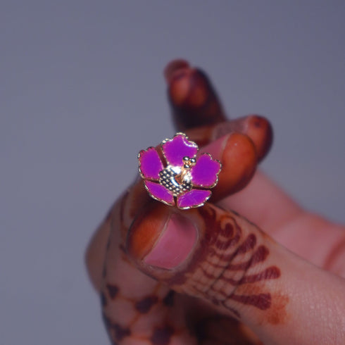 Pure Silver Enamel Purple Colour Flowers 18G (Pack Of 10)
