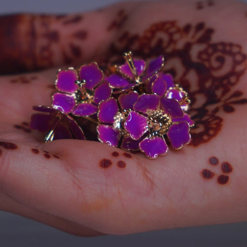 Pure Silver Enamel Purple Colour Flowers 18G (Pack Of 10)
