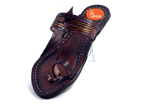 Vhaanfootwear Golden Weni Red Gonda Dark Brown Ladies Kolhapuri Chappal