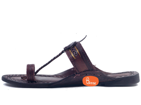 Vhaanfootwear Golden Weni Dark Brown Ladies Kolhapuri Chappal
