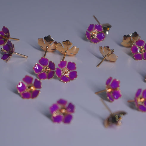 Pure Silver Enamel Purple Colour Flowers 18G (Pack Of 10)