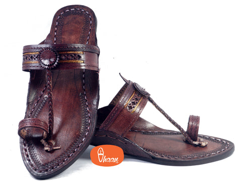 Vhaanfootwear Golden Weni Dark Brown Ladies Kolhapuri Chappal