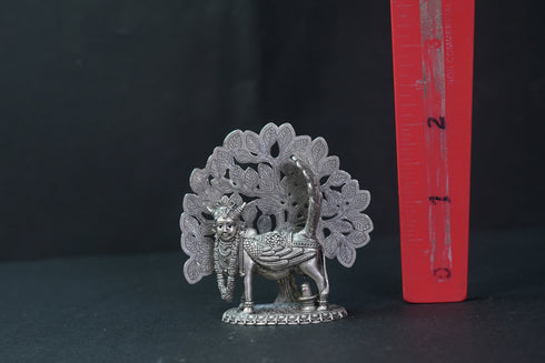 Pure Silver Antique kamdhenu cow Idol With Mala Tree 47.04G By Mahita Collections