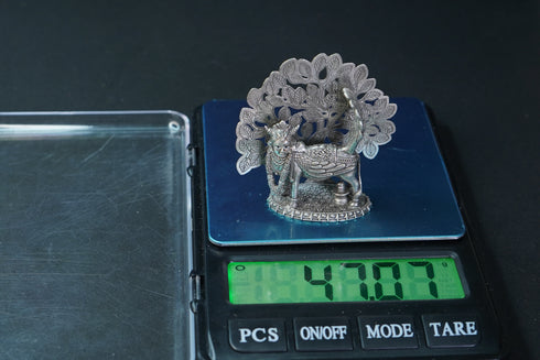 Pure Silver Antique kamdhenu cow Idol With Mala Tree 47.04G By Mahita Collections