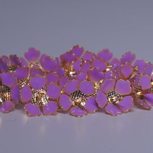 Pure Silver Enamel Violet Color Flowers 18G (Pack Of 10)