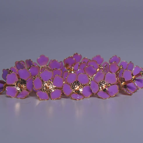 Pure Silver Enamel Violet Color Flowers 18G (Pack Of 10)