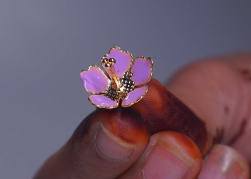 Pure Silver Enamel Violet Color Flowers 18G (Pack Of 10)