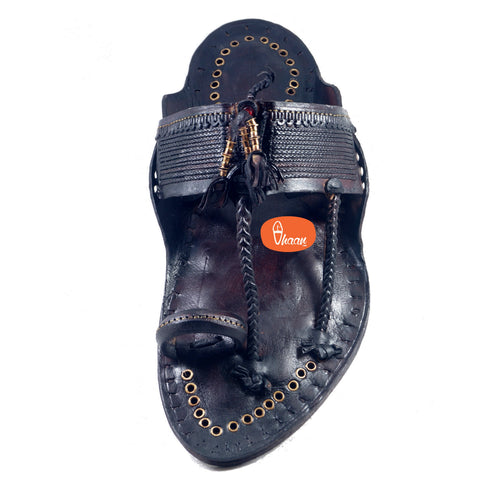 Vhaanfootwear Dark brown senapati kapshi kolhapuri chappal for men with sound