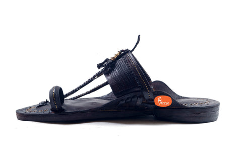Vhaanfootwear Dark brown senapati kapshi kolhapuri chappal for men with sound