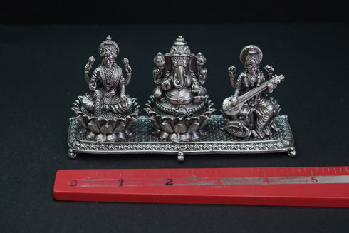 Pure Silver Antique Lakshmi Ganesh Saraswathi 246.98G By Mahita Collections