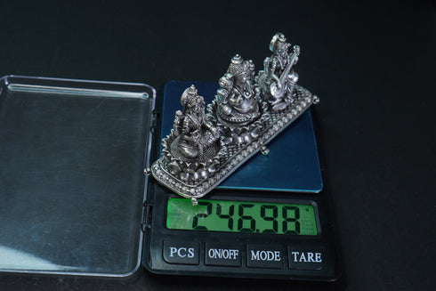 Pure Silver Antique Lakshmi Ganesh Saraswathi 246.98G By Mahita Collections