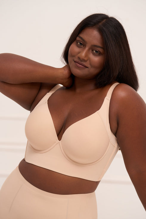UNDERNEAT Underwire Push Up Bra - Padded Full Back Coverage Bra with 7-Hook Closure - Beige