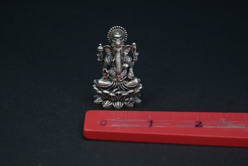 Pure Silver Antique Lotus Ganesh Sitting 39.50G By Mahita Collections