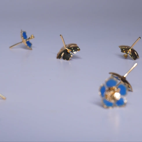 Pure Silver Dark Blue Enamel Flowers 18G (Pack Of 10)