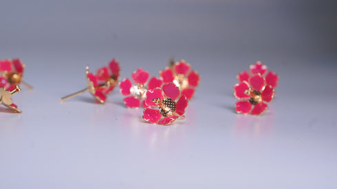 Pure Silver Enamel Red Color Flowers 18G (Pack Of 10)