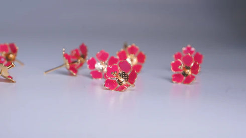 Pure Silver Enamel Red Color Flowers 18G (Pack Of 10)