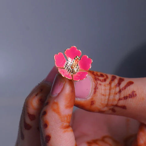 Pure Silver Enamel Red Color Flowers 18G (Pack Of 10)