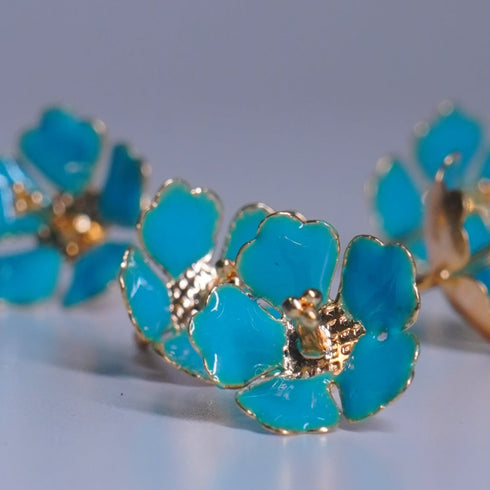 Pure Silver Enamel Blue Color Flowers 18G (Pack Of 10)