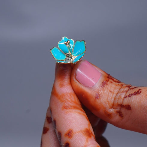 Pure Silver Enamel Blue Color Flowers 18G (Pack Of 10)