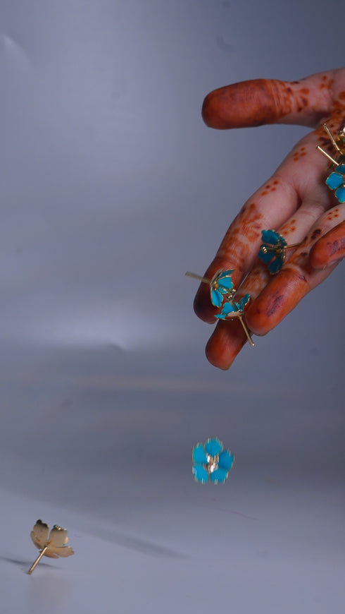 Pure Silver Enamel Blue Color Flowers 18G (Pack Of 10)