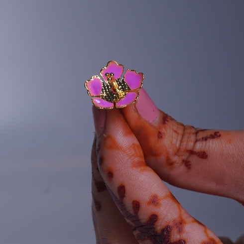 Pure Silver Pink Enamel Flowers 18G (Pack Of 10)