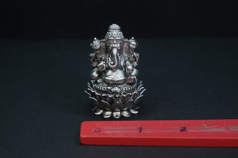 Pure Silver Antique Padmam Ganesh Right Trunk Sitting 67.51G By Mahita Collections