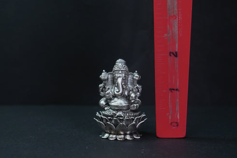 Pure Silver Antique Padmam Ganesh Right Trunk Sitting 67.51G By Mahita Collections