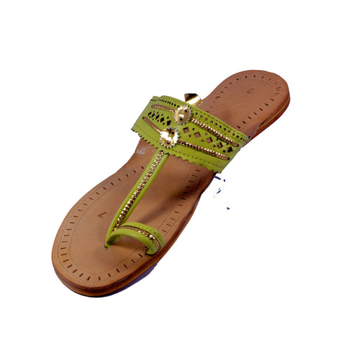 Vhaanfootwear Pastel Green Ladies Color Kolhapuri