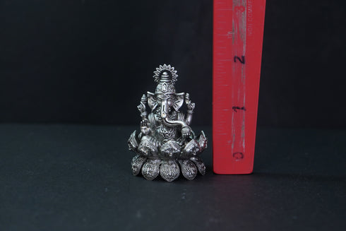 Pure Silver Antique Lotus Ganesh Left Trunk Big Sitting 71.66G By Mahita Collections