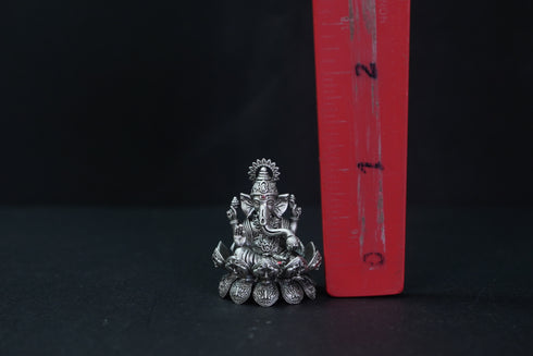 Pure Silver Antique Lotus Ganesh Left Trunk Small Sitting 23.74G By Mahita Collections