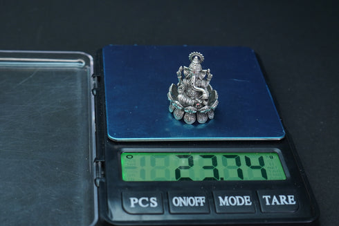Pure Silver Antique Lotus Ganesh Left Trunk Small Sitting 23.74G By Mahita Collections