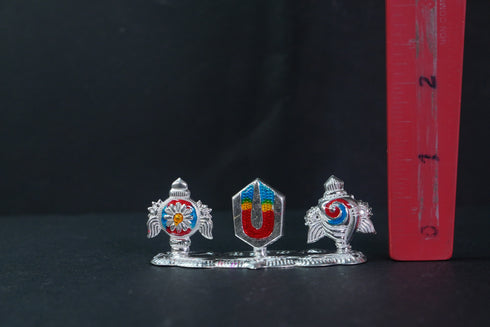 Pure Silver Antique Shanku Chakram Namam With Colours R,Y,B 12.45G By Mahita Collections