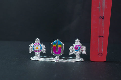 Pure Silver Antique Pure Silver Shanku Chakram Namam With Colours P,Y,B 12.86G By Mahita Collections