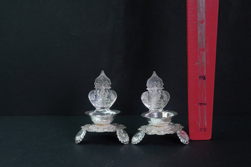 Pure Silver Antique Spl Kamakshi Lamp With Stand 30G By Mahita Collections