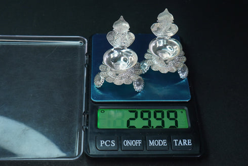 Pure Silver Antique Spl Kamakshi Lamp With Stand 30G By Mahita Collections