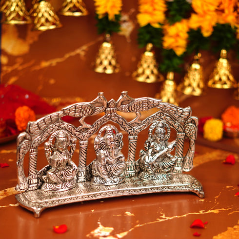 Servdharm Lakshmi Ganesh Saraswati Silver Plated Idol 5.5 Inch