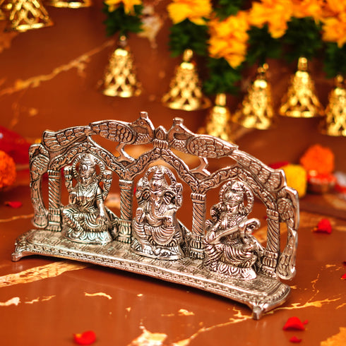 Servdharm Lakshmi Ganesh Saraswati Silver Plated Idol 5.5 Inch