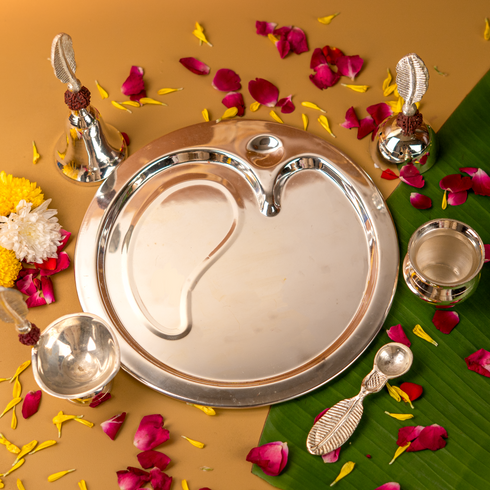 Servdharm Silver Plated Rudraksha Pooja Thali Set with Premium Gift Box