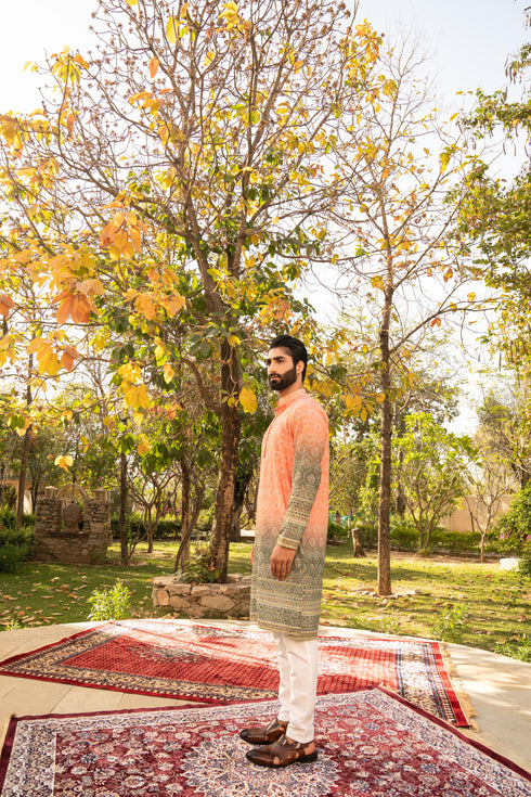 Kzari Elegant Pumpkin Shaded Kurta