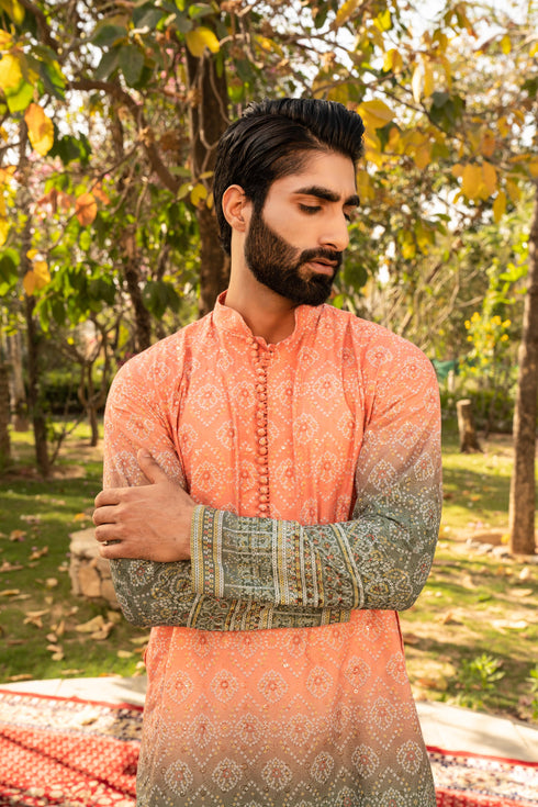 Kzari Elegant Pumpkin Shaded Kurta