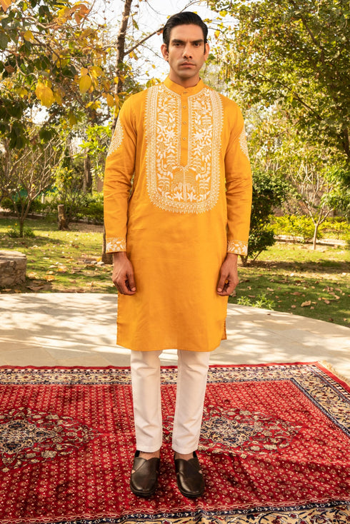 Kzari Sophisticated Oyster Yellow Kurta