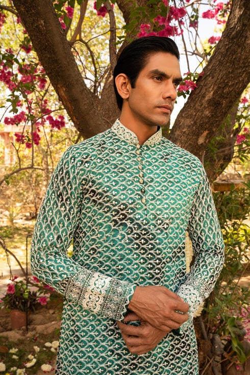 Kzari Refreshing Mint Shibori Kurta