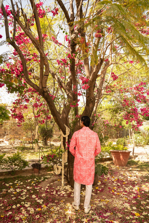 Kzari Dreamy Flamingo Peach Printed Kurta