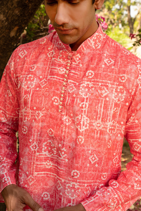 Kzari Dreamy Flamingo Peach Printed Kurta