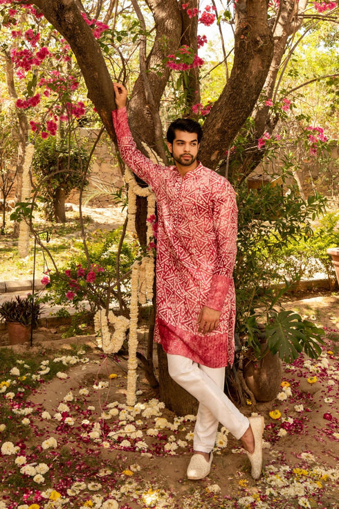 Kzari Vibrant Deep Pink Batik Kurta