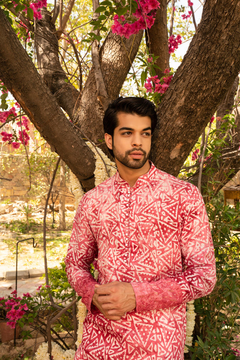 Kzari Vibrant Deep Pink Batik Kurta
