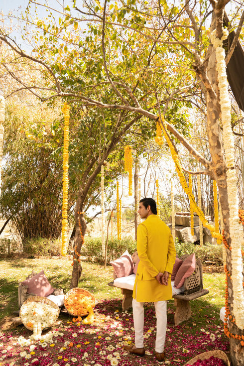Kzari Radiant Golden Rod Bandi Kurta Set