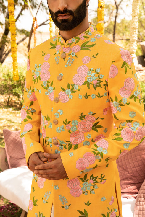 Kzari Whimsical Dandelion Pineapple Indowestern Kurta Set